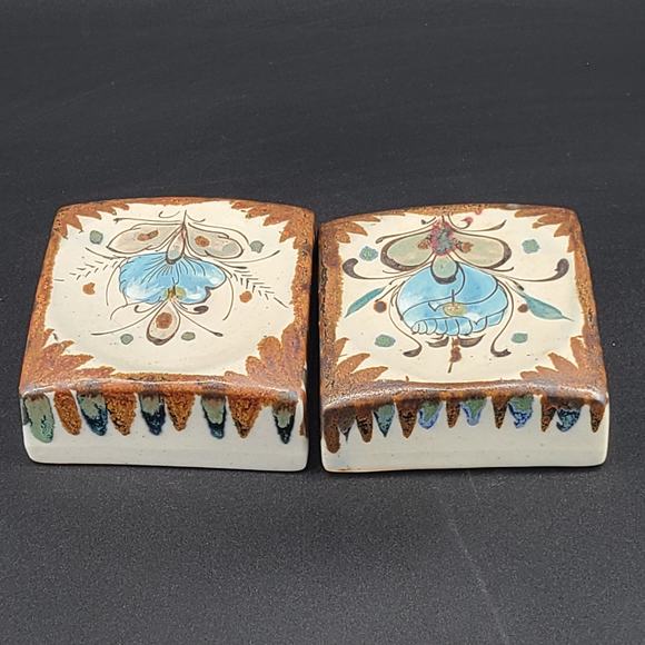 Ken Edwards Tonala Mexico Pottery Square Pillar Candleholder Set of 2 - Picture 3 of 6